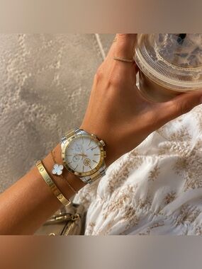 Tory Burch Collins TBW1254 Two-Tone Chronograph Watch Gold Silver w/ Box